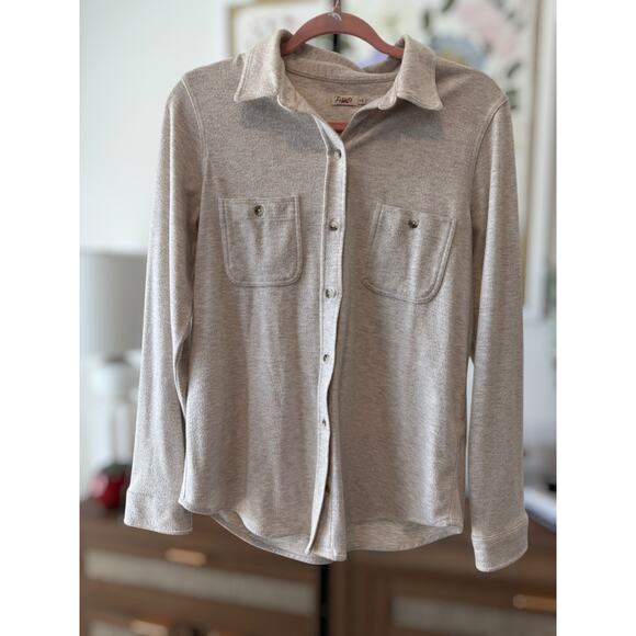 Faherty Legend™ Pockets Sweater Button Front Shirt Off White Womens Size Small - Picture 2 of 11